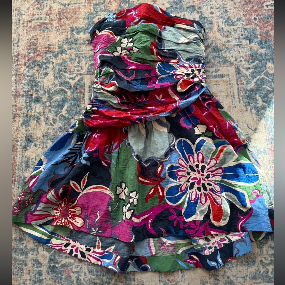 Anthropologie Floral Lace-Up Strapless Mini Dress - Picture 3 of 6